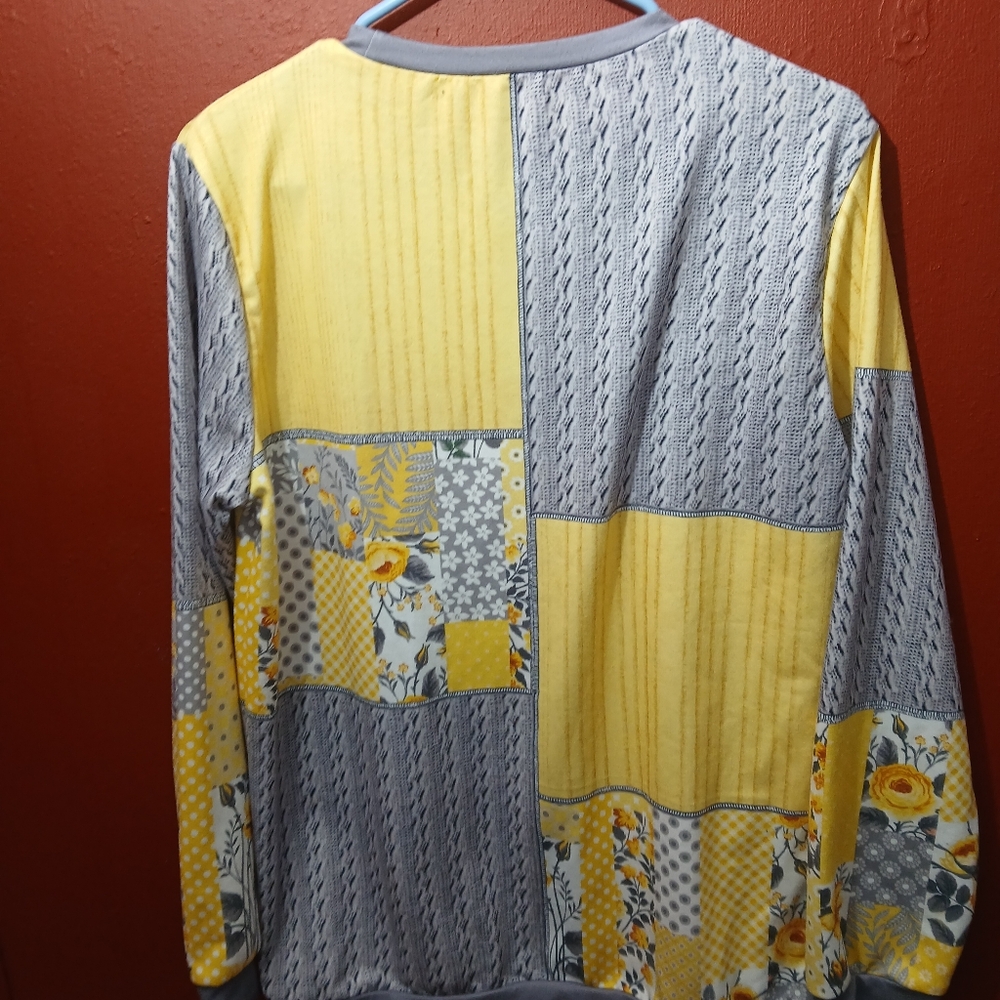 Gray And Yellow Patchwork Sweater - image 3